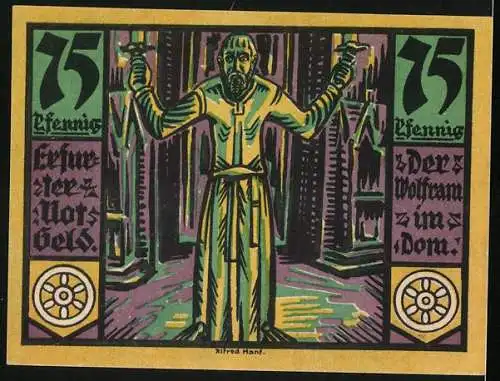 Notgeld Erfurt 1921, 75 Pfennig, Wolfram im Dom