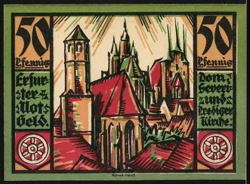 Notgeld Erfurt 1921, 50 Pfennig, Dom, Severi- und Predigerkirche