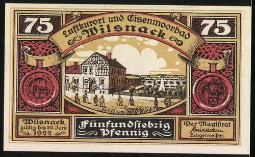 Notgeld Wilsnack 1922, 75 Pfennig, Betender Bischof, Ortspartie