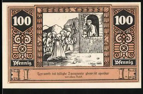 Notgeld Wilsnack 1922, 100 Pfennig, Heiliges Sakrament, Ortspartie