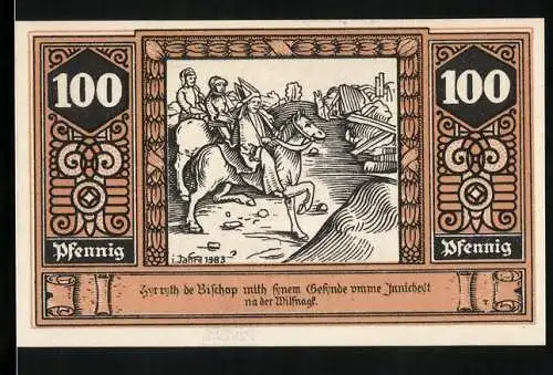 Notgeld Wilsnack 1922, 100 Pfennig, Bischof mit Gesinde