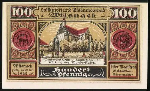 Notgeld Wilsnack 1922, 100 Pfennig, Betende Männer, Wunderblut-Kirche