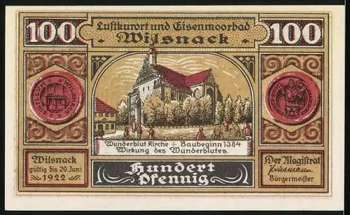 Notgeld Wilsnack 1922, 100 Pfennig, Wunderblut-Kirche