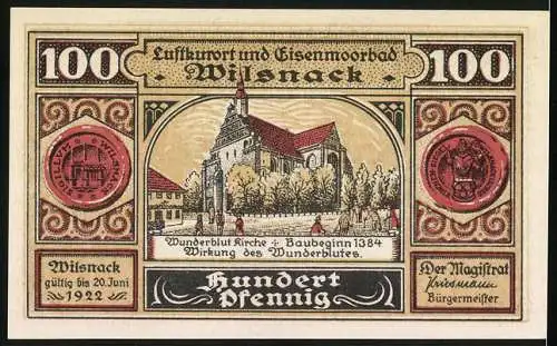 Notgeld Wilsnack 1922, 100 Pfennig, Wunderblutkirche