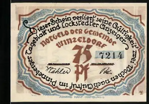 Notgeld Winzeldorf, 75 Pfennig, Tanzpaar in Tracht