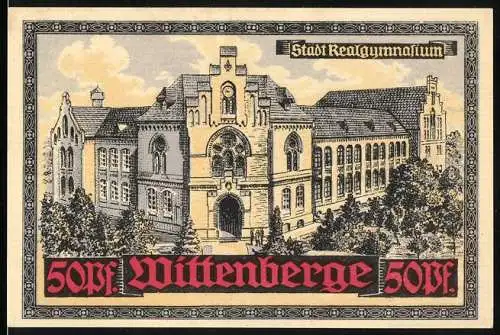 Notgeld Wittenberge, 50 Pfennig, Städt. Realgymnasium, Wappen