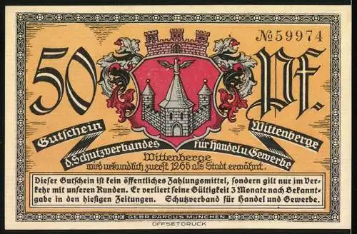 Notgeld Wittenberge, 50 Pfennig, Städt. Realgymnasium, Wappen