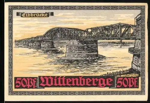 Notgeld Wittenberge, 50 Pfennig, Elbbrücke, Wappen