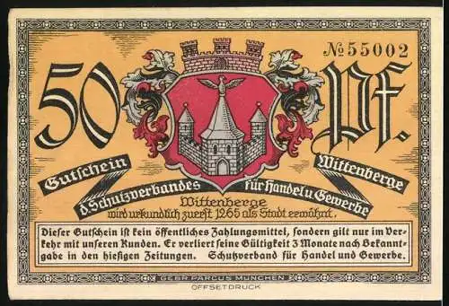 Notgeld Wittenberge, 50 Pfennig, Elbbrücke, Wappen