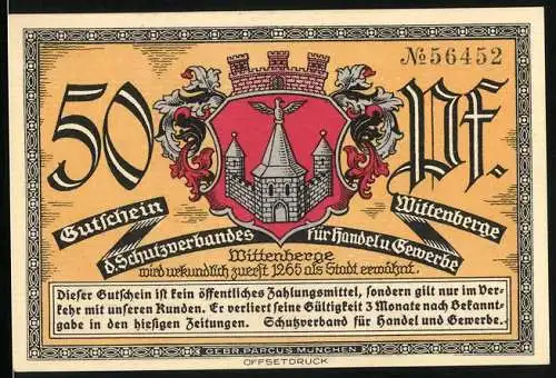 Notgeld Wittenberge, 50 Pfennig, Wappen, Lyceum