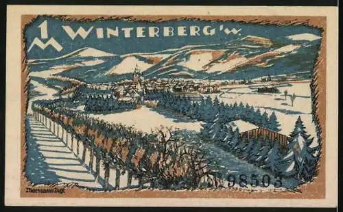 Notgeld Winterberg i. W., 1 Mark, Ortsansicht aus der Vogelschau