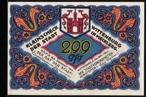 Notgeld Wittenburg i. Mecklbrg. 1922, 299 Pfennig, Wappen, Mann ohne Hosen
