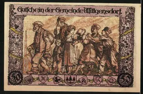 Notgeld Wittgensdorf 1921, 50 Pfennig, Gaukler auf Esel