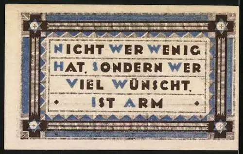 Notgeld Heede /Bez. Hemdingen 1921, 75 Pfennig, Ornamente mit Stern und Kreuz, Nicht wer wenig hat...