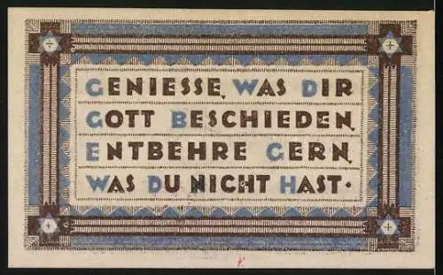 Notgeld Heede /Bez. Hemdingen 1921, 75 Pfennig, Ornamente mit Stern und Kreuz, Geniesse, was dir...