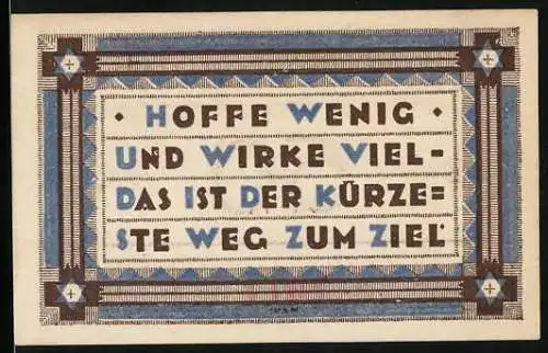 Notgeld Heede /Bez. Hemdingen 1921, 50 Pfennig, Ornamente mit Stern und Kreuz, Hoffe wenig...