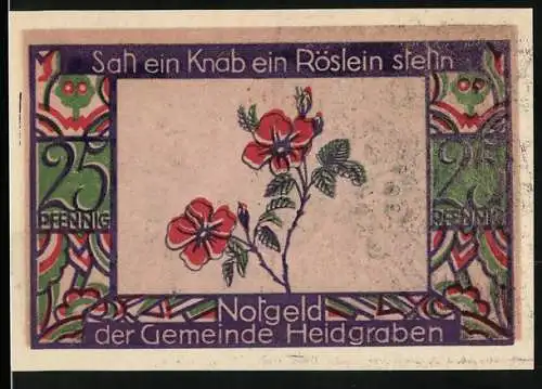 Notgeld Heidgraben 1922, 25 Pfennig, Röslein, Ornamente