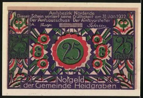 Notgeld Heidgraben 1922, 25 Pfennig, Röslein, Ornamente