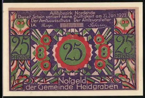 Notgeld Heidgraben 1922, 25 Pfennig, Mädchen mit Röslein, Ornamente