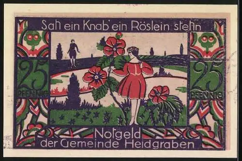 Notgeld Heidgraben 1922, 25 Pfennig, Mädchen mit Röslein, Ornamente