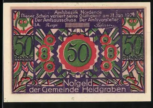 Notgeld Heidgraben /Bez. Nordende 1922, 50 Pfennig, Junges Paar mit Röslein, Ornamente