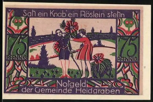 Notgeld Heidgraben /Bez. Nordende 1922, 75 Pfennig, Paar mit Röslein, Ornamente
