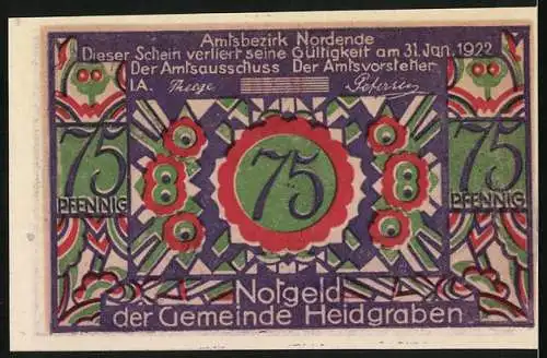 Notgeld Heidgraben /Bez. Nordende 1922, 75 Pfennig, Paar mit Röslein, Ornamente