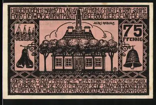 Notgeld Heiligenhafen 1923, 75 Pfennig, Wappen, Altes Rathaus