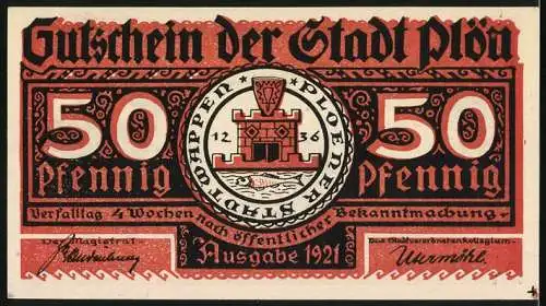 Notgeld Plön 1921, 50 Pfennig, Wappen, Wendenkrieg: Zwangübergabe der Stadt