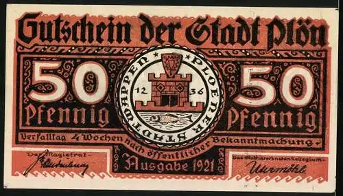 Notgeld Plön 1921, 50 Pfennig, Wappen, Wendenkrieg: Heinrich beim Sammeln von Soldaten