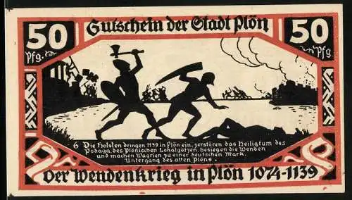 Notgeld Plön 1921, 50 Pfennig, Wappen, Wendenkrieg: Untergang des alten Plöns