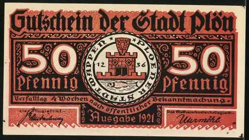 Notgeld Plön 1921, 50 Pfennig, Wappen, Wendenkrieg: Untergang des alten Plöns