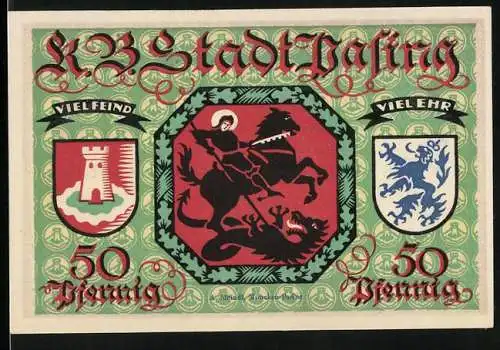 Notgeld Pasing 1918, 50 Pfennig, Wappen, Heiliger besiegt den Drachen