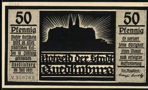Notgeld Quedlinburg 1921, 50 Pfennig, Burg, Heinrich-Huldigungsszene