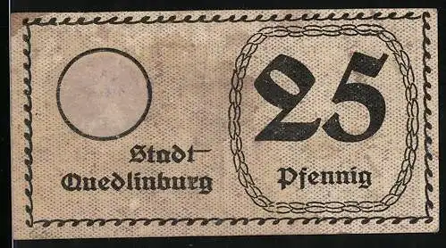 Notgeld Quedlinburg 1923, 25 Pfennig, Präge-Wappen, Adler