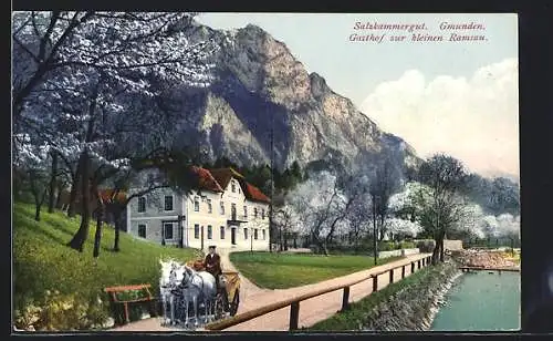 AK Gmunden, Gasthof zur kleinen Ramsau, Pferdekutsche