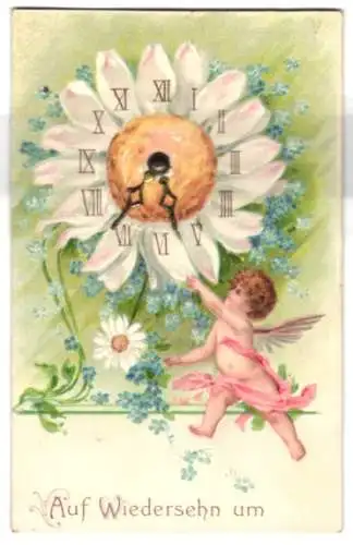 Mechanische-AK Engel mit Blume und verstellbarer Uhr