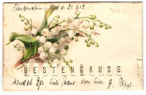 Mechanische-AK Blumenstrauss mit verschiebbarem Gruss