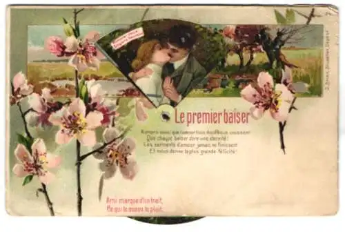 Mechanische-AK Liebespaar beim ersten Kuss