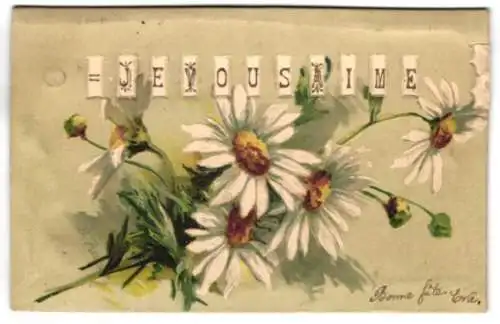 Mechanische-AK Blumen mit Grussbotschaft