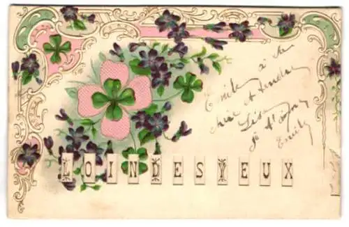 Mechanische-AK Blumen mit Grussbotschaft