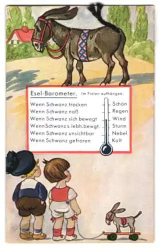 Mechanische-AK Esel-Barometer mit Kindern