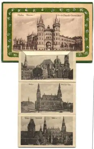 Leporello-AK Aachen, Kaserne 1, Elisenbrunnen, Rathaus, Theater, Bahnhof, Kaserne II