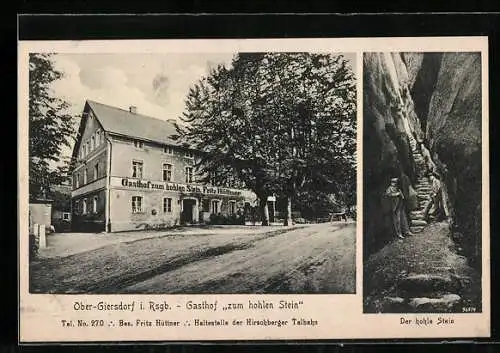 AK Ober-Giersdorf, Gasthaus zum hohlen Stein, Partie am hohlen Stein