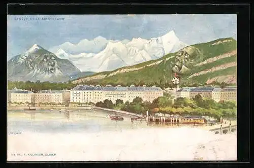Künstler-AK Killinger Nr. 94: Genève, Panorama et le Montblanc, Berg mit Gesicht / Berggesichter