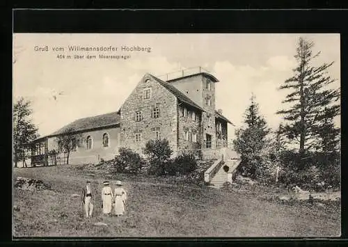 AK Willmannsdorf, Hochberg mit Spaziergängern
