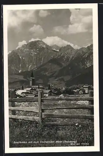 AK Saalfelden, Ortsansicht mit dem Steinernem Meer