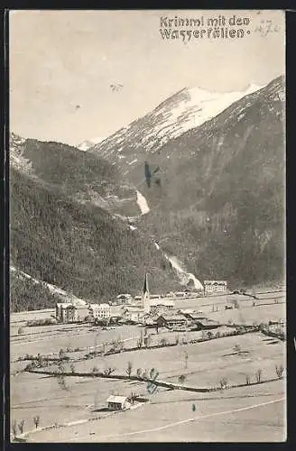 AK Krimml, Ortsansicht mit Wasserfällen