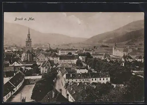 AK Bruck a. Mur, Ortsansicht mit Kirche