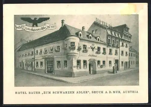 AK Bruck a. d. Mur, Hotel Bauer, Zum schwarzen Adler